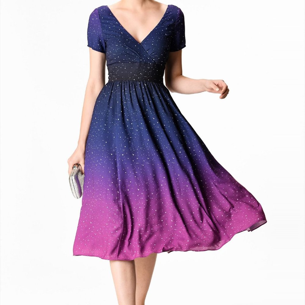 Ombre star print crepe surplice empire dress